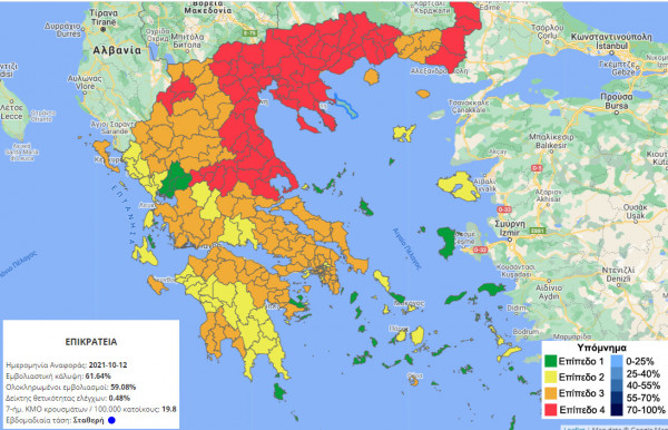 Κορονοϊός – Άλλαξε ο επιδημιολογικός χάρτης – Στο κόκκινο όλη η Βόρεια Ελλάδα