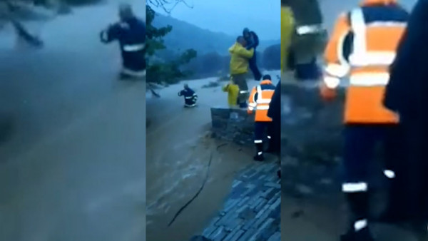 Εύβοια – Δραματικές στιγμές – Πυροσβέστες έσωσαν οικογένεια τουριστών από ορμητικά νερά
